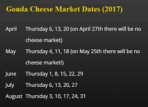 Gouda Cheese Market Dates (2017)