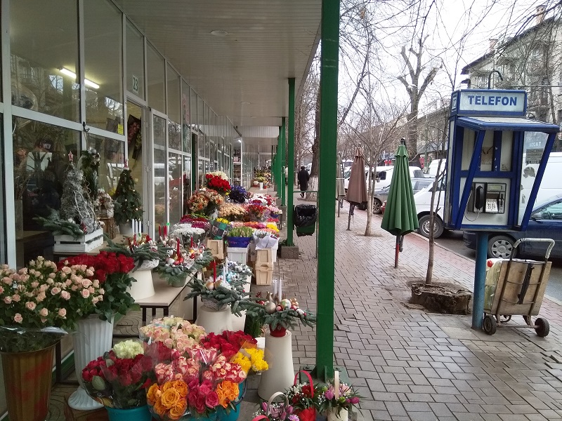 Street of Flower Shops in Chisinau Moldova