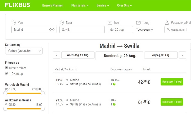Flixbus Options: Madrid to Seville