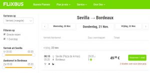 FlixBus is often the cheapest way to travel between Seville and Bordeaux