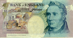 British £5 (1990) Featuring George Stevenson